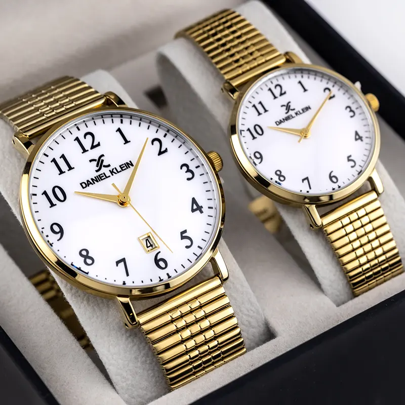 Daniel Klein White Dial Gold-tone Couple Set- DK.1.13577-5